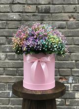 Цветочная композиция из Гипсофила и Розы в шляпной коробке #REPLACE_PRED# Чанах