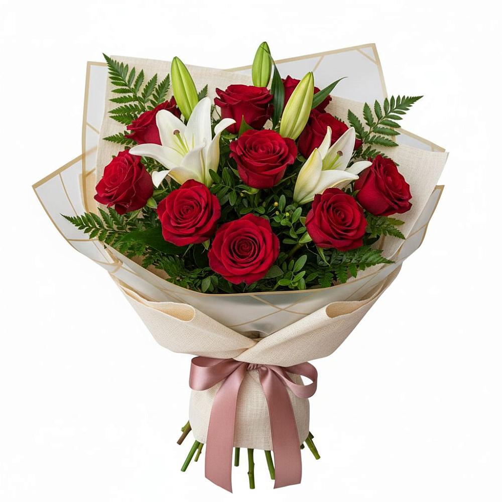 Букет цветов из: Лилии и Розы в Чанах