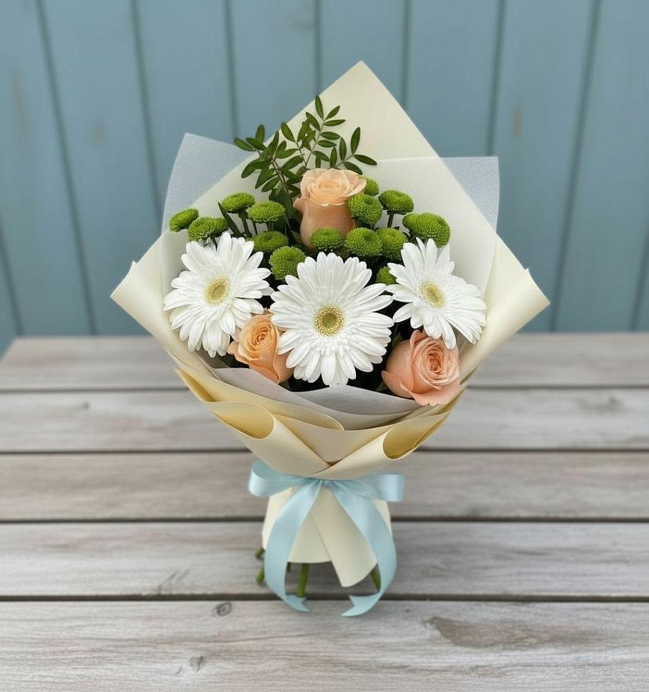 Букет цветов из: Герберы, Розы и Хризантемы в Чанах
