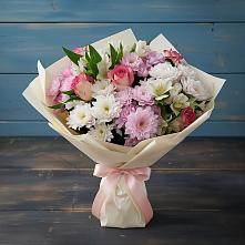 Букет цветов из:  Хризантемы, Альстромерии и Розы в Чанах