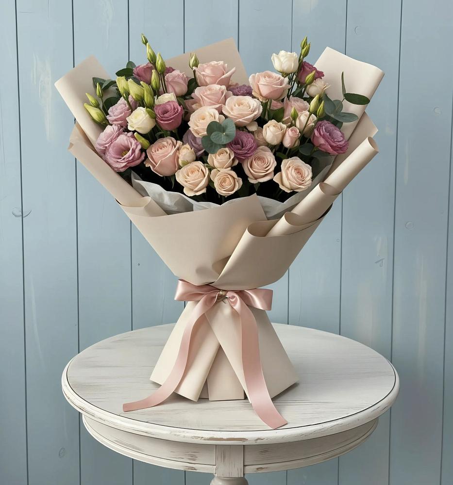 Букет цветов из: Розы и Лизиантусы в Чанах