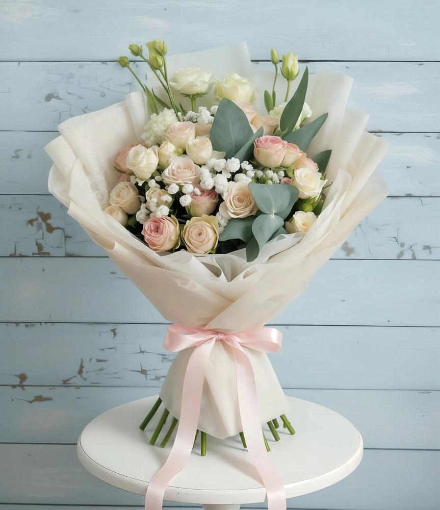 Букет цветов из: Розы и Лизиантусы в Чанах