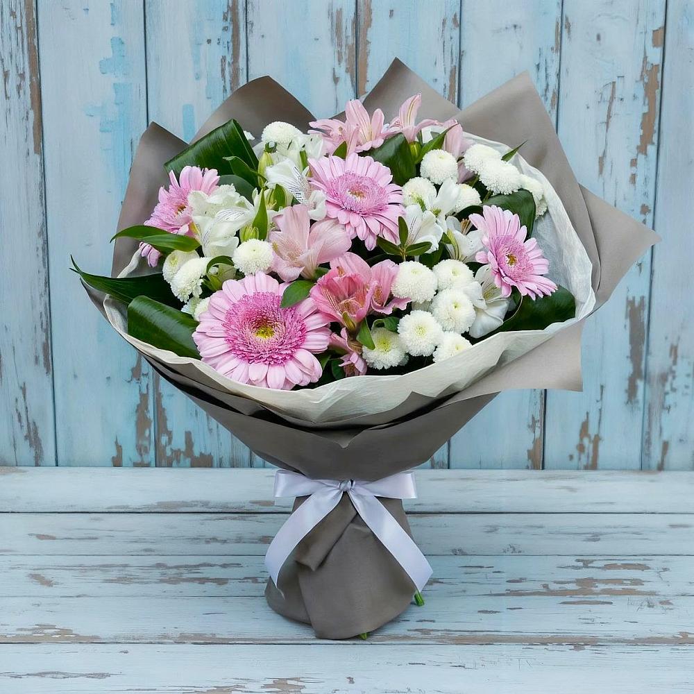 Букет цветов из: Герберы, Альстромерии и Хризантемы в Чанах