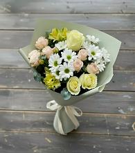 Букет цветов из:  Альстромерии, Розы и Хризантемы в Чанах