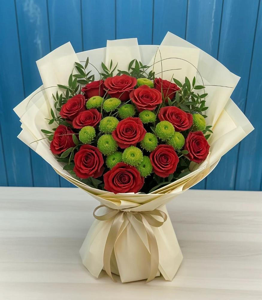 Букет цветов из: Розы и Хризантемы в Чанах